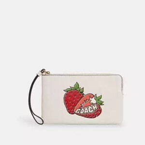 Large Corner Zip Wristlet With Strawberry Graphic